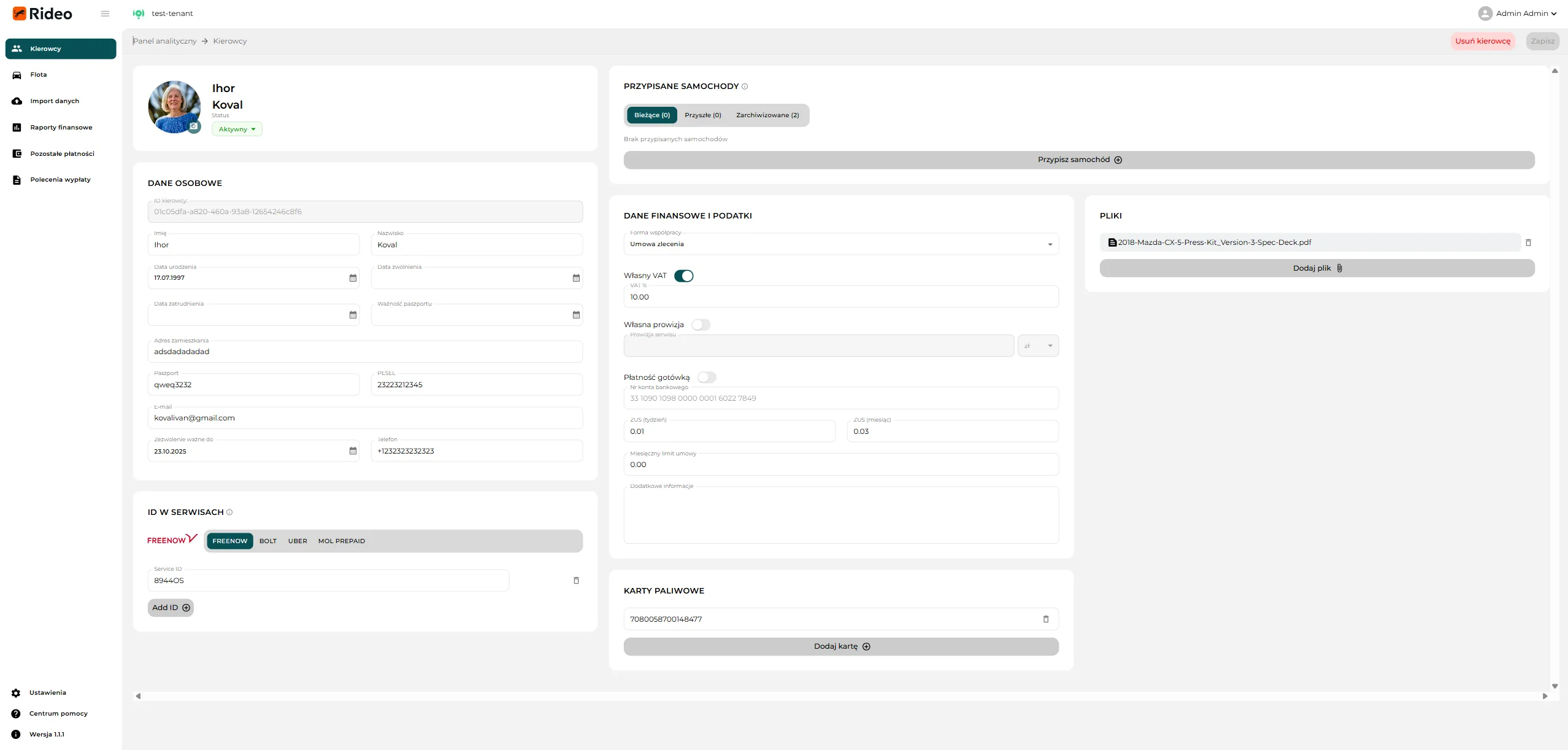 Praca z kierowcami – screenshot