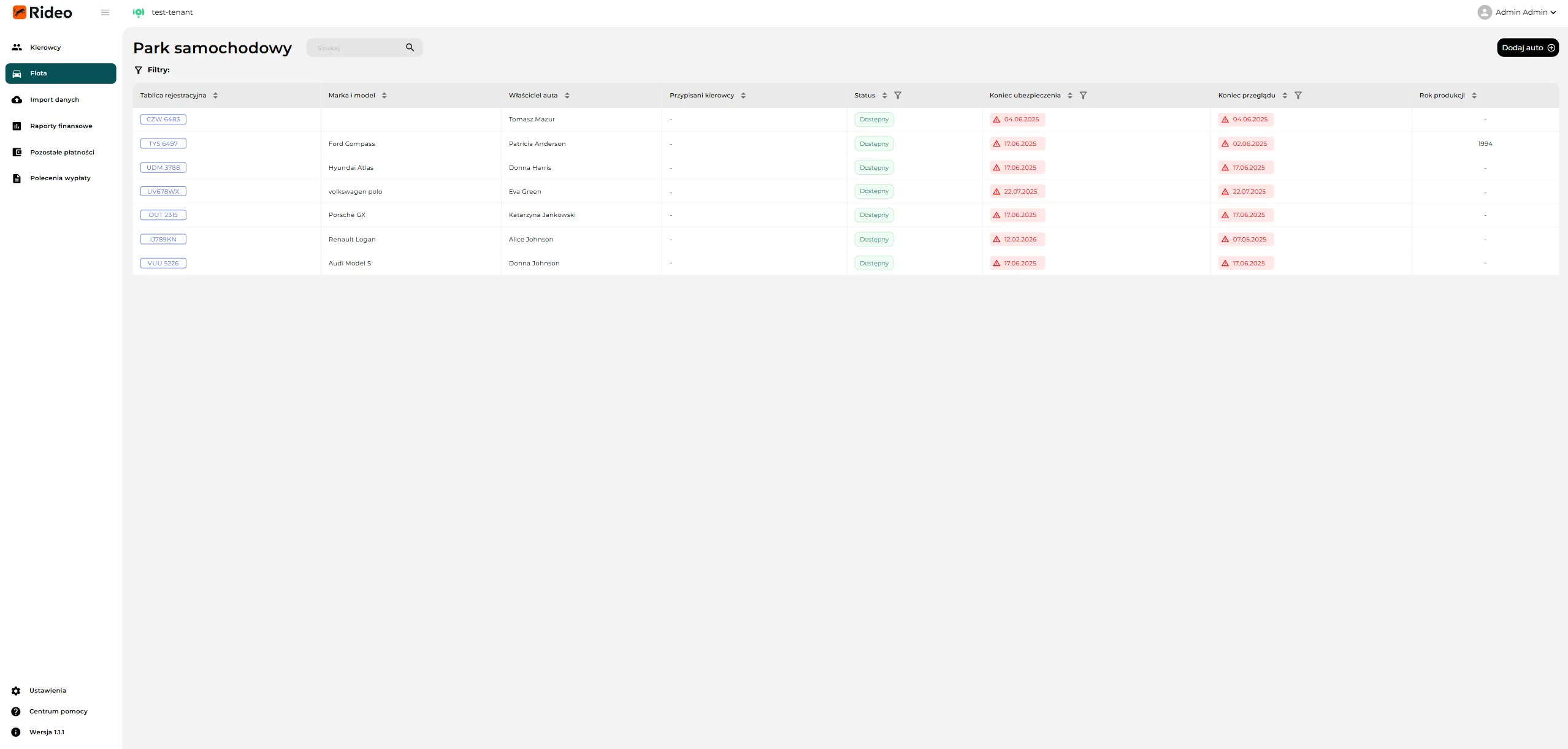 Zarządzanie flotą – screenshot